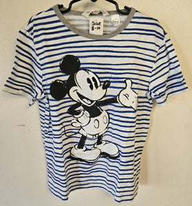 Kids Size 8/10 Boys H&M Blue & White Striped Mickey Mouse Shirt