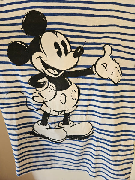 Kids Size 8/10 Boys H&M Blue & White Striped Mickey Mouse Shirt