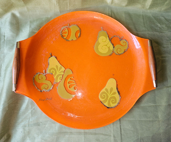 Vintage Mid-Centrury 1960's Orange Glass Serving Tray; Georges Briard # 44513