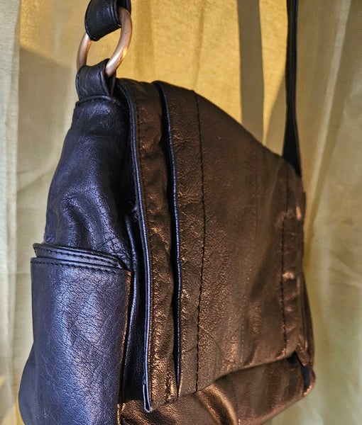 Vintage Rolfs Black Genuine Leather Shoulder Handbag