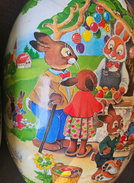 Rare Vintage 14" NESTLER German Paper Mache 2-Pc Bunny Rabbit Farmers Market Easter Egg
