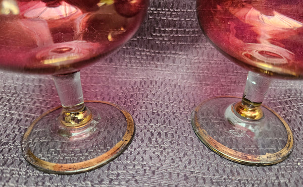 Set of 2 Burgundy & Gold 4" Small 8oz Brandy Snifters