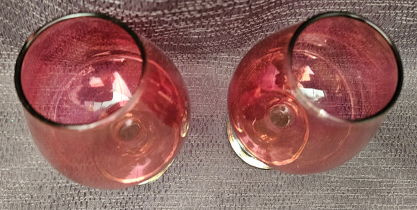 Set of 2 Burgundy & Gold 4" Small 8oz Brandy Snifters