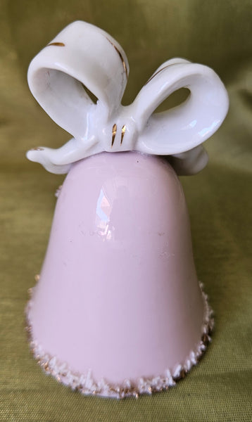 Ceramic Pink, White & Gold Floral & Bow Vintage Collectible Ringing Bell