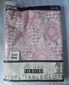 Vintage RIVIERA VAN BEERS Pink & White Floral 60" x 84" Oblong Vinyl Tablecloth