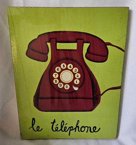 POTTERY BARN KIDS Wood Le Telephone French Green Wall Decor Picture (RARE)