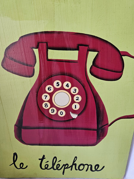 POTTERY BARN KIDS Wood Le Telephone French Green Wall Decor Picture (RARE)