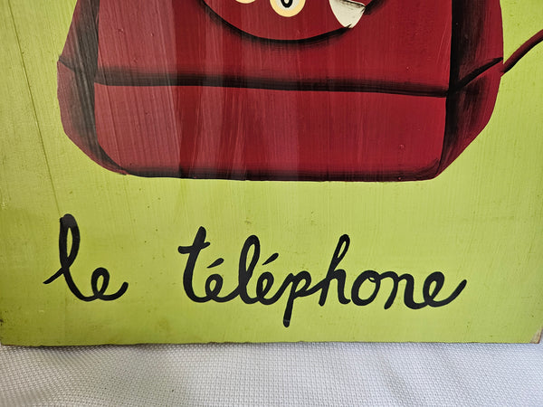 POTTERY BARN KIDS Wood Le Telephone French Green Wall Decor Picture (RARE)