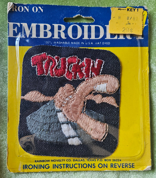 Brand New Vintage RAINBOW NOVELTY CO. Embroidery Iron On "Truckin" Patch