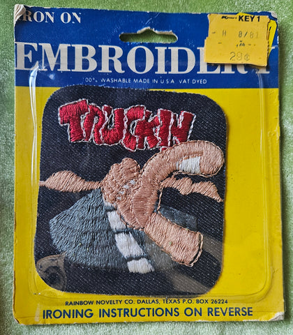 Brand New Vintage RAINBOW NOVELTY CO. Embroidery Iron On "Truckin" Patch
