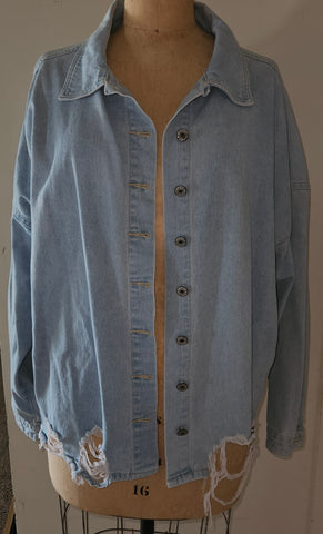 4X SHEIN CURVE Blue Jean Ripped Button Up Shirt / Jacket