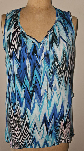 Size 14/16 AVENUE Blue / Black Abstract Sleeveless Blouse