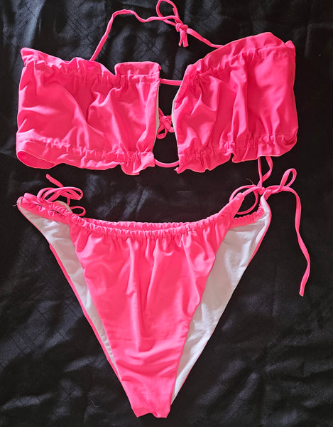 SHEIN 4X Neon Pink 2-Piece Bikini Bathing Suit