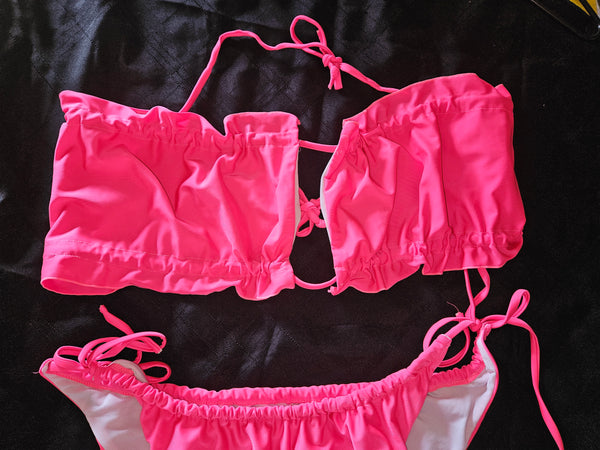 SHEIN 4X Neon Pink 2-Piece Bikini Bathing Suit