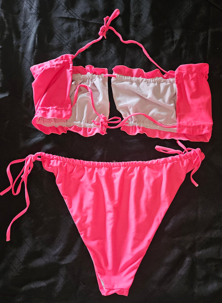 SHEIN 4X Neon Pink 2-Piece Bikini Bathing Suit