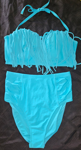 Brand New 3X Aqua 2-Piece Fringe Bikini Bathing Suit