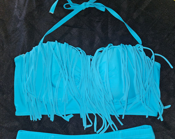 Brand New 3X Aqua 2-Piece Fringe Bikini Bathing Suit