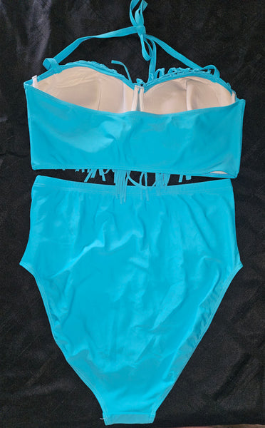 Brand New 3X Aqua 2-Piece Fringe Bikini Bathing Suit