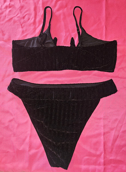 SHEIN 4X Black Velvet 2-Piece Bathing Suit