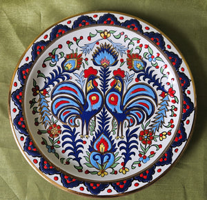 Handmade by Seva 24K Gold Trim Rhodes Greece Depastas Ceramics Decorative Roosters