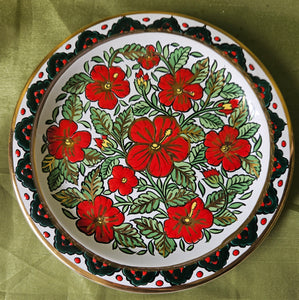 Handmade by Seva 24K Gold Trim Rhodes Greece Depastas Ceramics Red Floral Decorative Plate