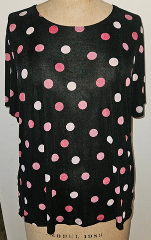 2X SUSAN LAWRENCE Black & Pink Polka Dot Shirt