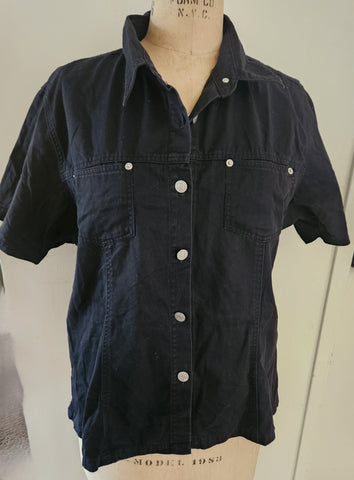 Size 20W ADRIANA SPORT Black Button Front Short Sleeve Shirt