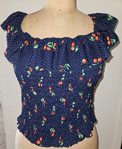 3X HAUTE FOX Navy Blue w/ Cherries Stretchy Sleeveless Top