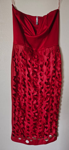 Medium AUDITIONS Red Strapless Bodysuit Spandex Dress