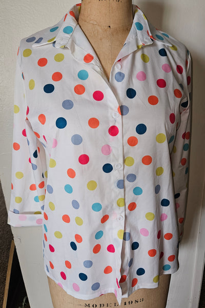 XLUnbranded White Polka Dot Button Front Blouse