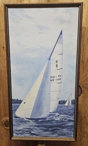 Vintage Susan Hoxter Framed Sailboat Oil Painting