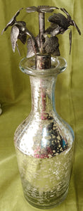 Vntage Mercury Glass Bottle Decanter w/ Metal Floral Stopper