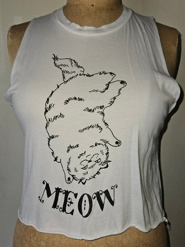 Medium JOHN GALT Women's White "Meow" Cat Sleeveless Top