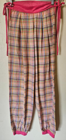 Small HEY BABY Women's Colorful Plaid w/ Pink Trim Pants
