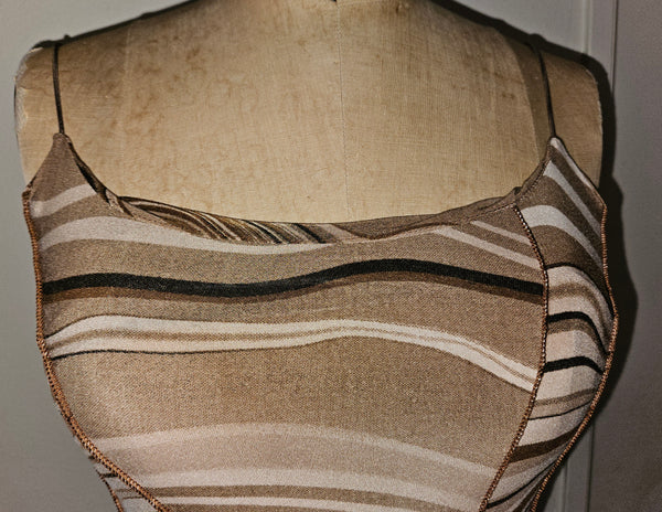 LOVELY DAY Large Brown Black Swirl Print Spaghetti Strap Boho Sundress Chic Look