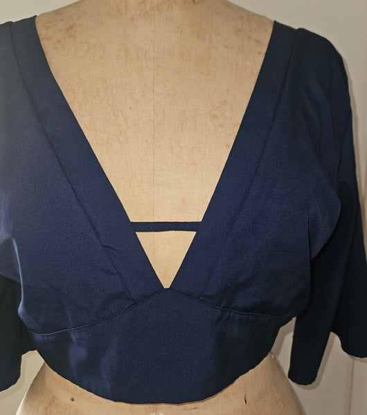 2X SHEIN Navy Blue Criss Cross Tie Back Women's Crop Top