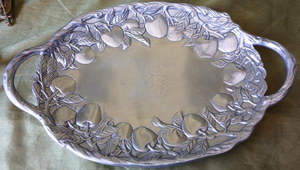 1989 ARTHUR COURT 17" Vintage Oval Pewter Apple Serving Tray