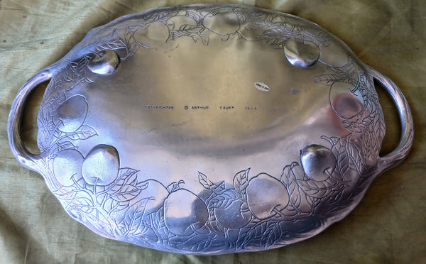 1989 ARTHUR COURT 17" Vintage Oval Pewter Apple Serving Tray