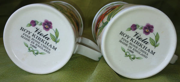 Set of 2 Vintage Roy Kirkham Viola Fine Bone China Floral Mugs