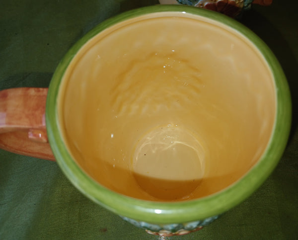 7 Pc Yellow & Orange Floral Pottery Pitcher & Cup Set