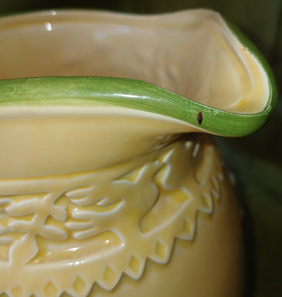 7 Pc Yellow & Orange Floral Pottery Pitcher & Cup Set