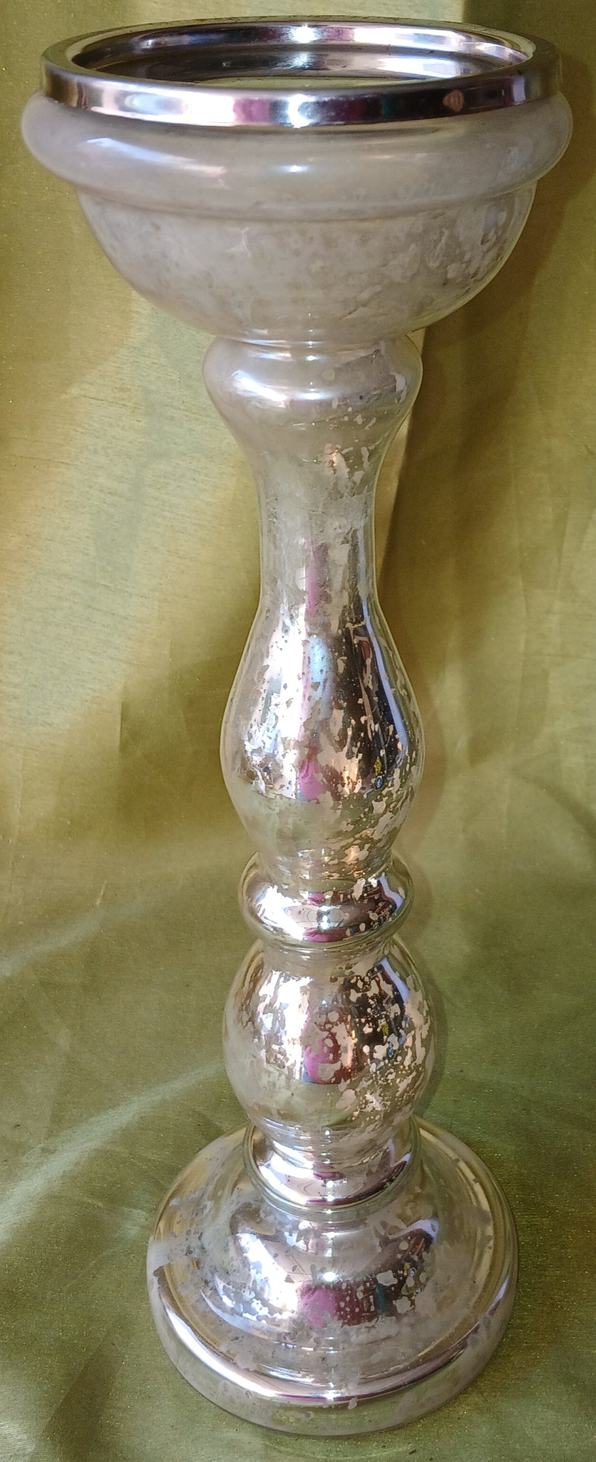 14" Silver Mercury Pillar Candle Holder