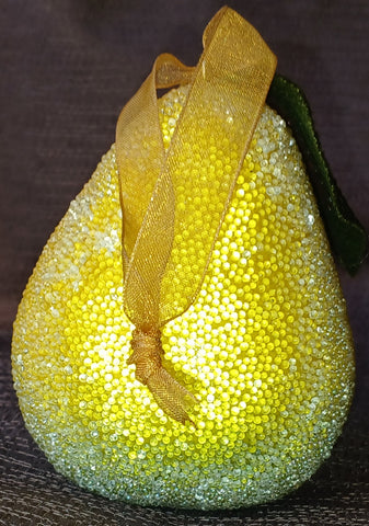 Yellow & Green Vintage Sugar Beaded Pear Ornament