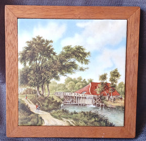 J.C. Van Hunnik Dutch Countryside Water Mill Ceramic Tile