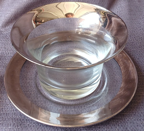 GLASTONBURY LOTUS Silver Banded Mayonnaise Dish w/ Underplate / MCM Relish Dish