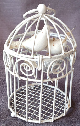 White Vintage 6" Mini Birdcage w/ 4 Birds