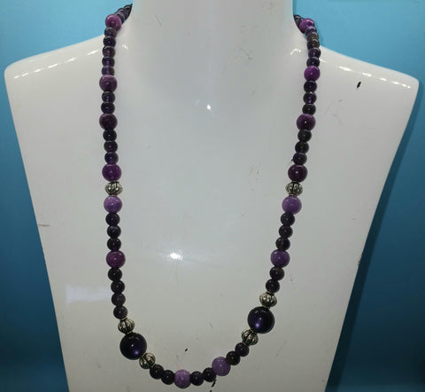 Black, Purple & Silver Beaded Necklace