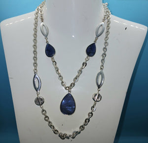 Blue Labradorite Gemstone & Silver Layered 19" Necklace