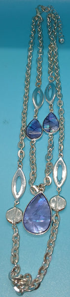 Blue Labradorite Gemstone & Silver Layered 19" Necklace