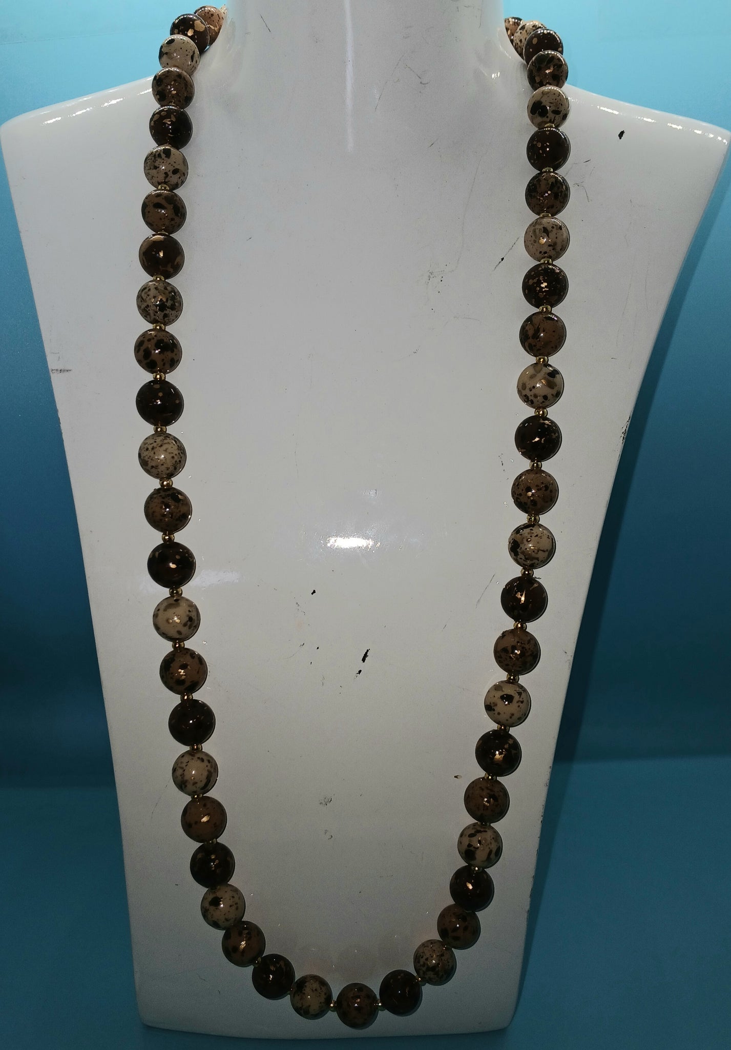Brown, Cream, Tan & Gold Speckled 31" Beaded Necklace